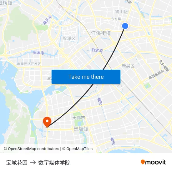 宝城花园 to 数字媒体学院 map
