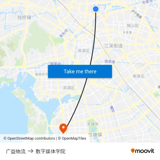 广益物流 to 数字媒体学院 map
