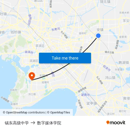 锡东高级中学 to 数字媒体学院 map