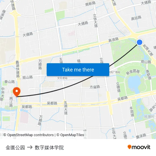 金匮公园 to 数字媒体学院 map