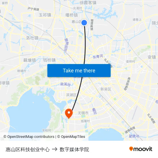 惠山区科技创业中心 to 数字媒体学院 map