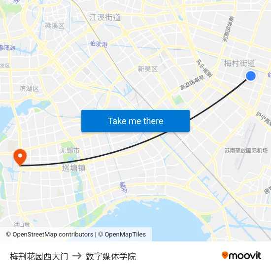 梅荆花园西大门 to 数字媒体学院 map
