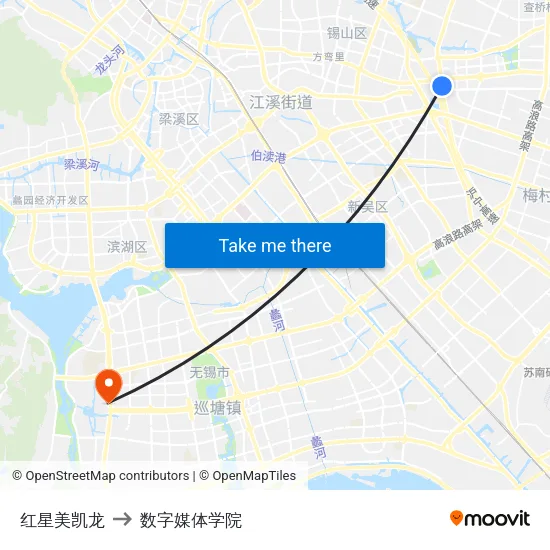 红星美凯龙 to 数字媒体学院 map