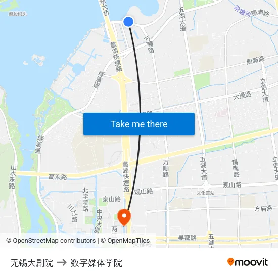 无锡大剧院 to 数字媒体学院 map