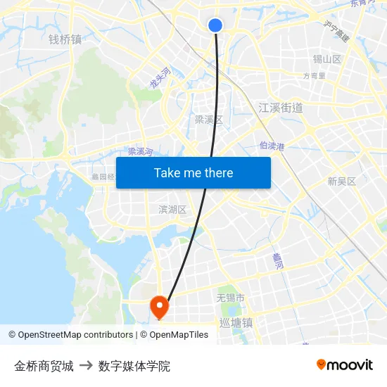 金桥商贸城 to 数字媒体学院 map