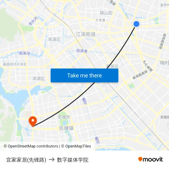 宜家家居(先锋路) to 数字媒体学院 map