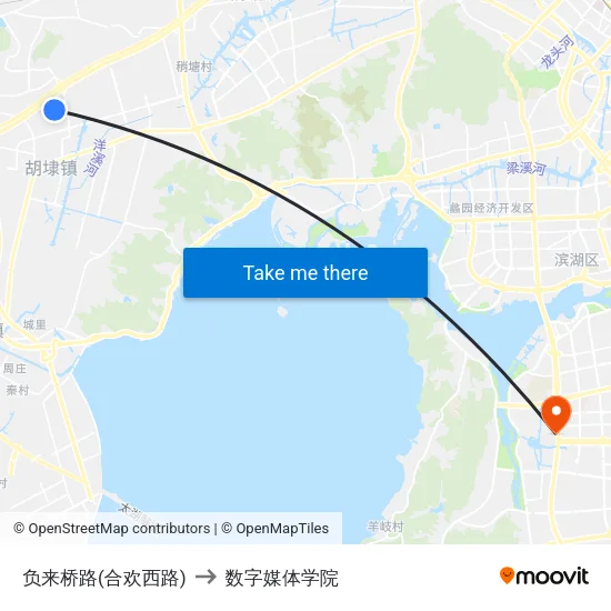 负来桥路(合欢西路) to 数字媒体学院 map