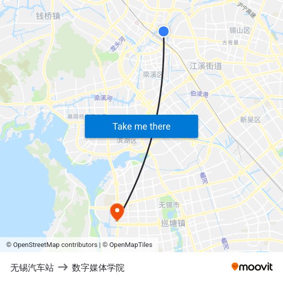 无锡汽车站 to 数字媒体学院 map