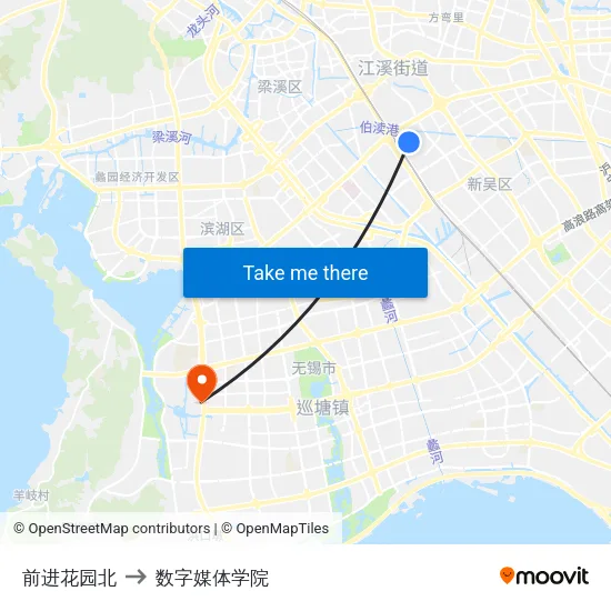 前进花园北 to 数字媒体学院 map