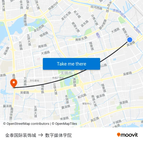 金泰国际装饰城 to 数字媒体学院 map
