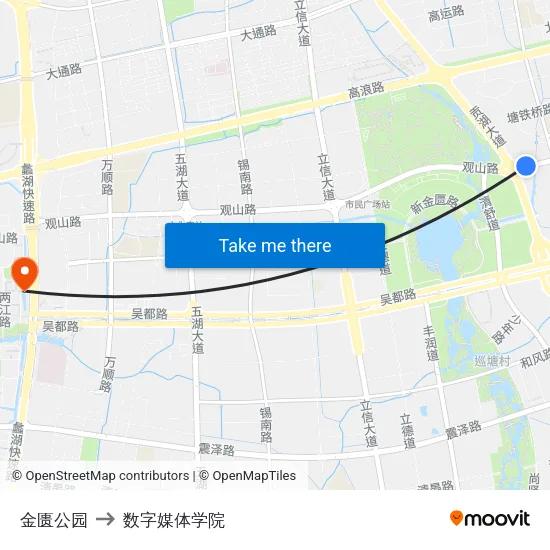 金匮公园 to 数字媒体学院 map