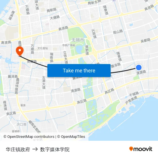 华庄镇政府 to 数字媒体学院 map