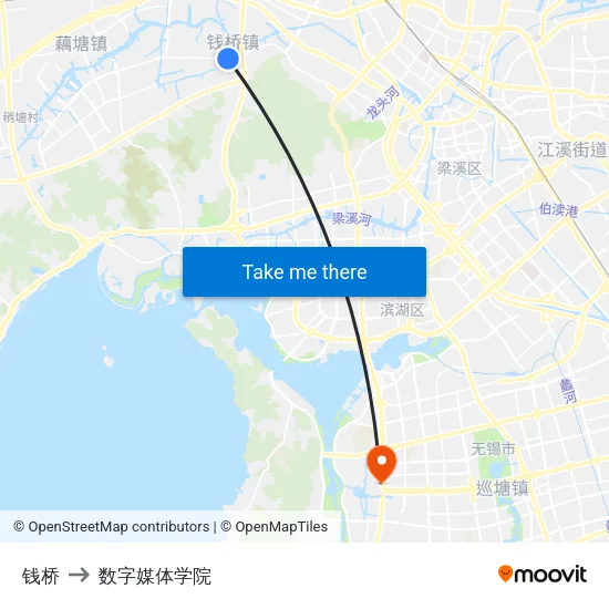 钱桥 to 数字媒体学院 map