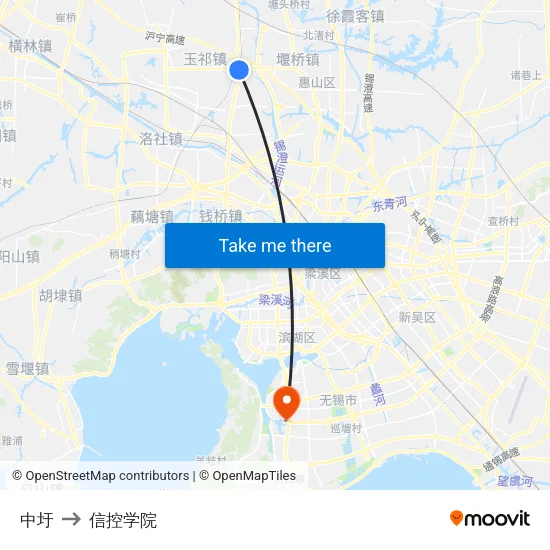 中圩 to 信控学院 map