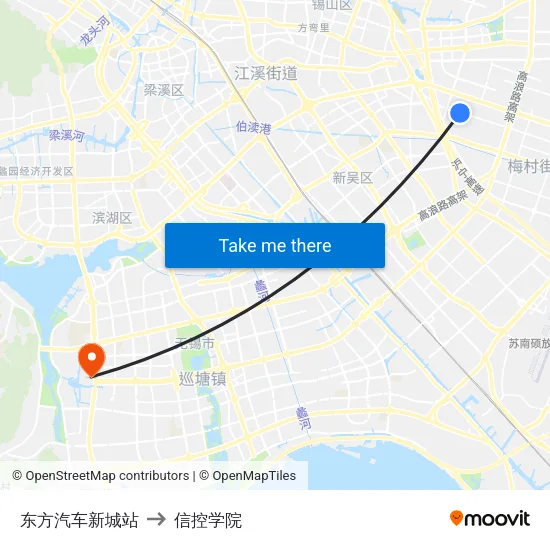 东方汽车新城站 to 信控学院 map