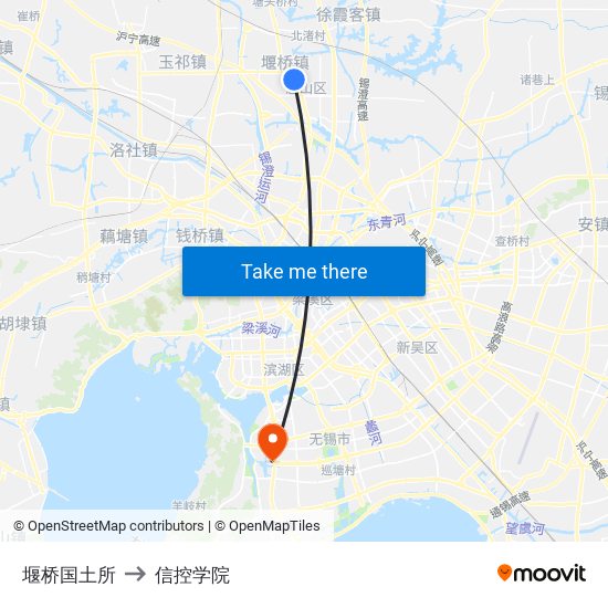 堰桥国土所 to 信控学院 map