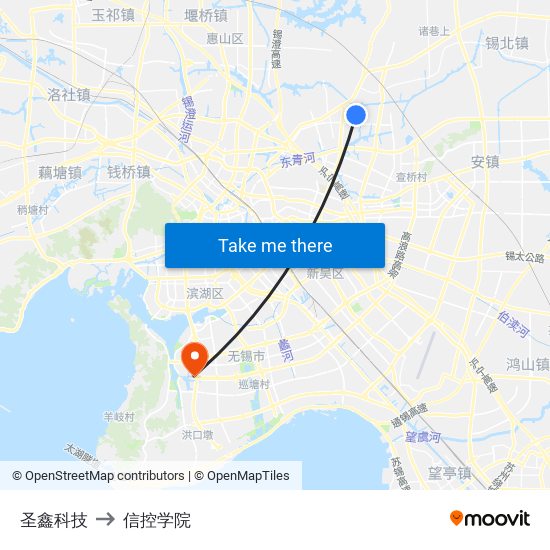 圣鑫科技 to 信控学院 map