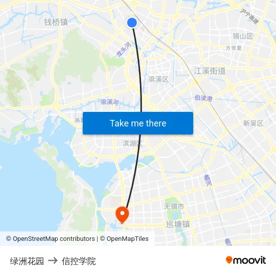 绿洲花园 to 信控学院 map