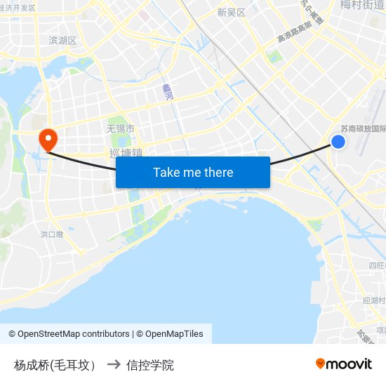 杨成桥(毛耳坟） to 信控学院 map