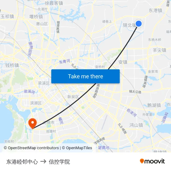 东港睦邻中心 to 信控学院 map