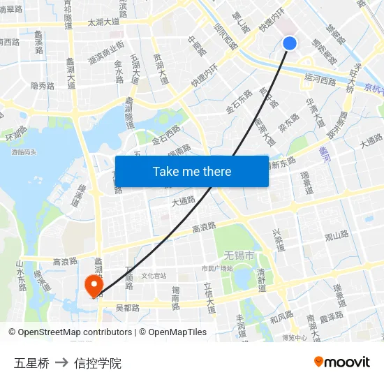 五星桥 to 信控学院 map