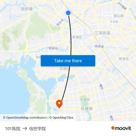 101医院 to 信控学院 map