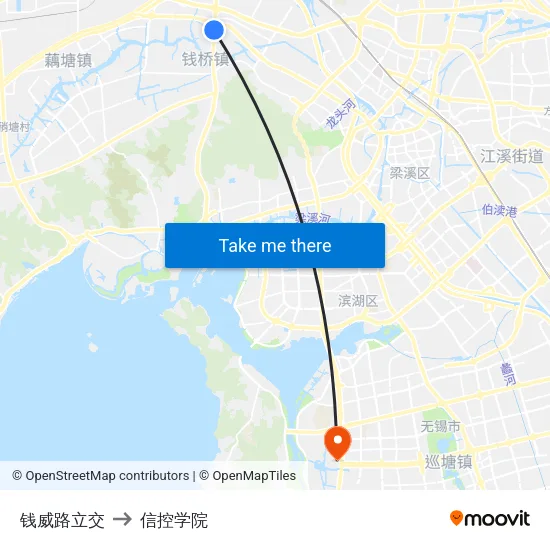钱威路立交 to 信控学院 map