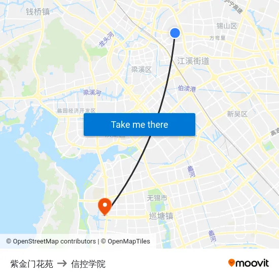 紫金门花苑 to 信控学院 map