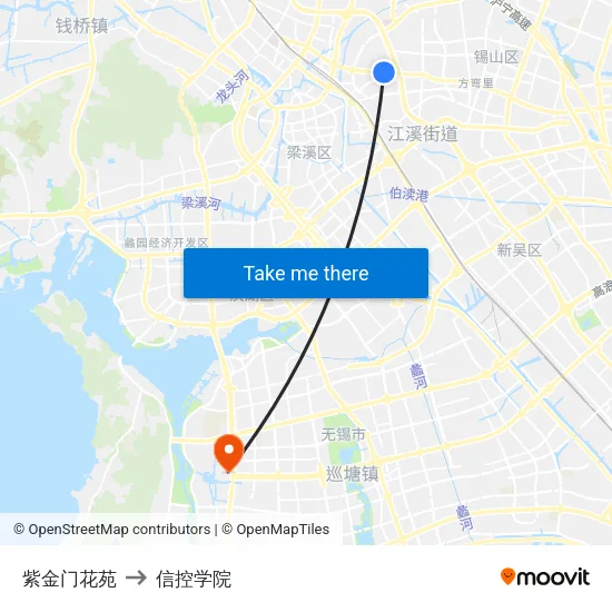 紫金门花苑 to 信控学院 map