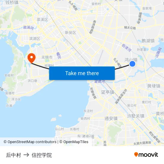 后中村 to 信控学院 map