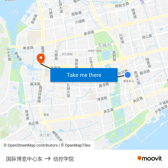 国际博览中心东 to 信控学院 map