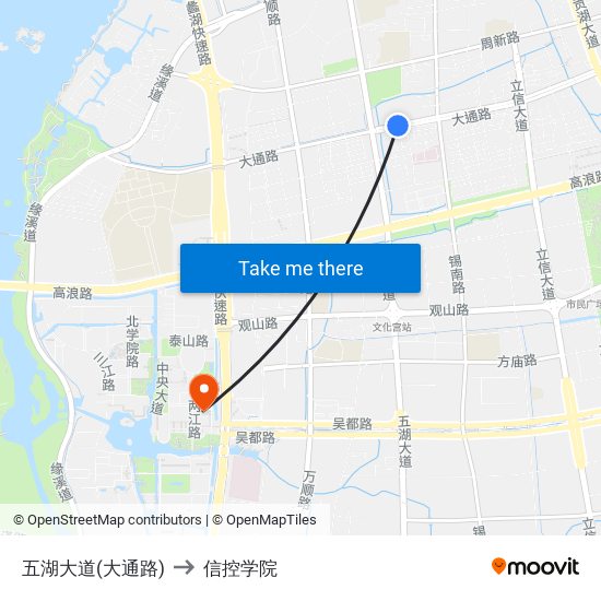 五湖大道(大通路) to 信控学院 map