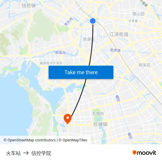 火车站 to 信控学院 map