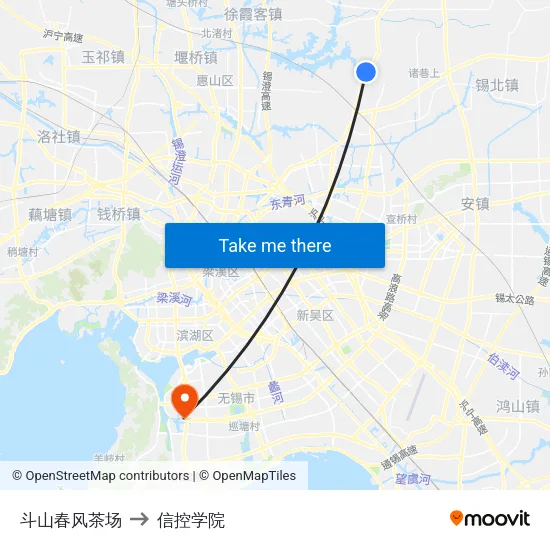 斗山春风茶场 to 信控学院 map