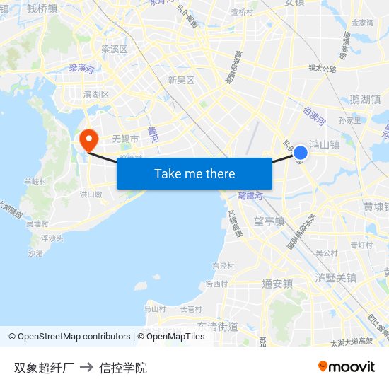 双象超纤厂 to 信控学院 map