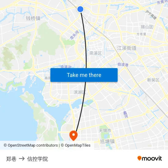 郑巷 to 信控学院 map