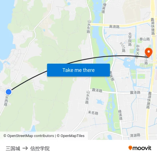 三国城 to 信控学院 map