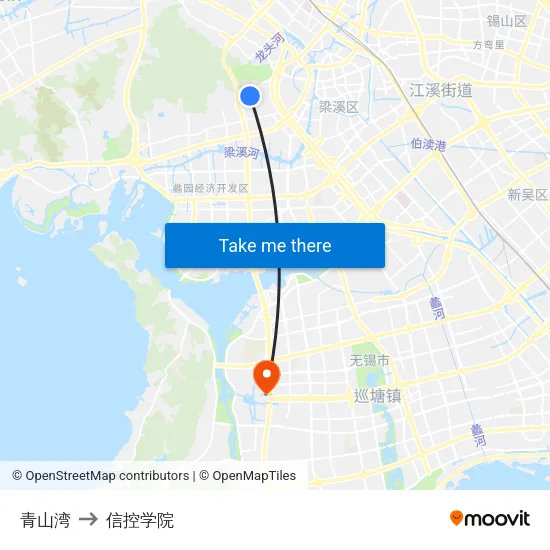 青山湾 to 信控学院 map