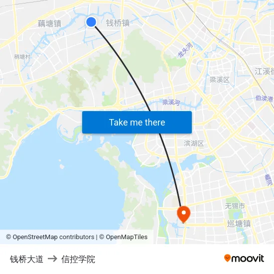 钱桥大道 to 信控学院 map