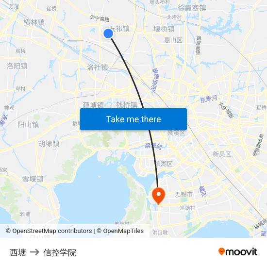 西塘 to 信控学院 map