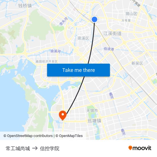 常工城尚城 to 信控学院 map