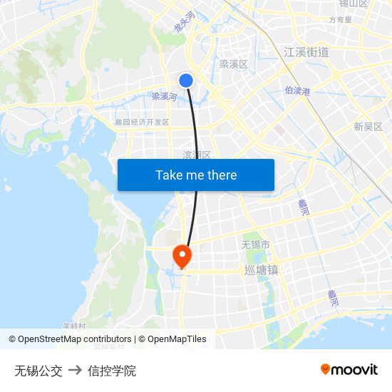 无锡公交 to 信控学院 map