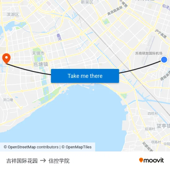 吉祥国际花园 to 信控学院 map