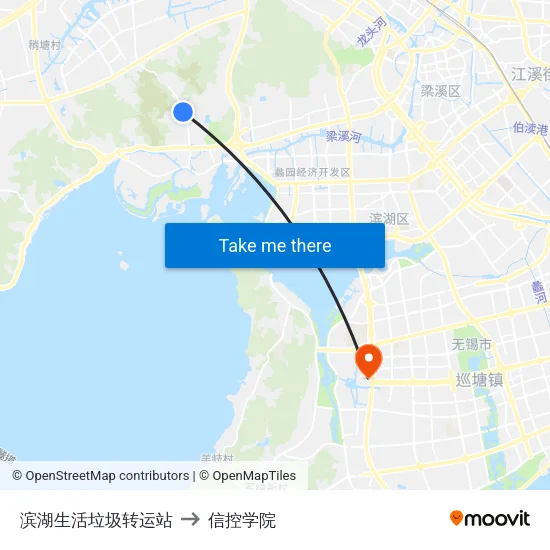 滨湖生活垃圾转运站 to 信控学院 map