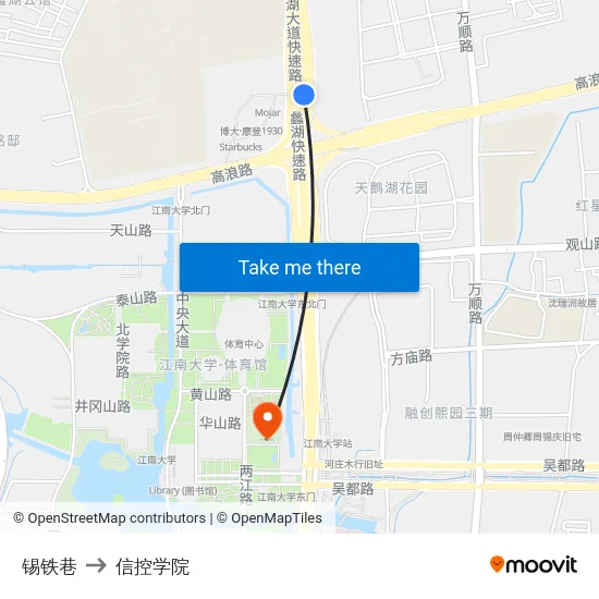 锡铁巷 to 信控学院 map