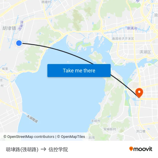 胡埭路(强胡路) to 信控学院 map