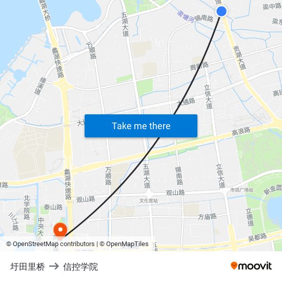 圩田里桥 to 信控学院 map