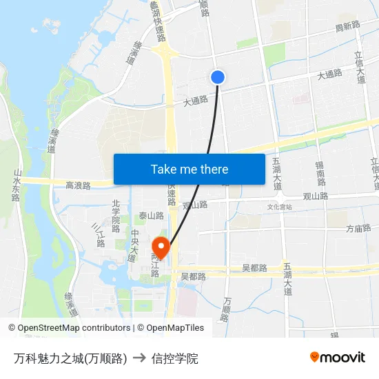 万科魅力之城(万顺路) to 信控学院 map