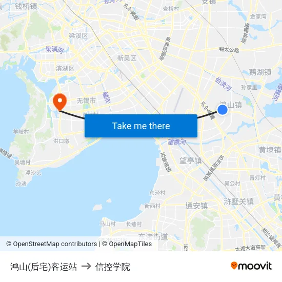 鸿山(后宅)客运站 to 信控学院 map