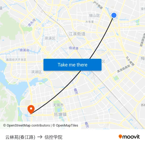 云林苑(春江路) to 信控学院 map